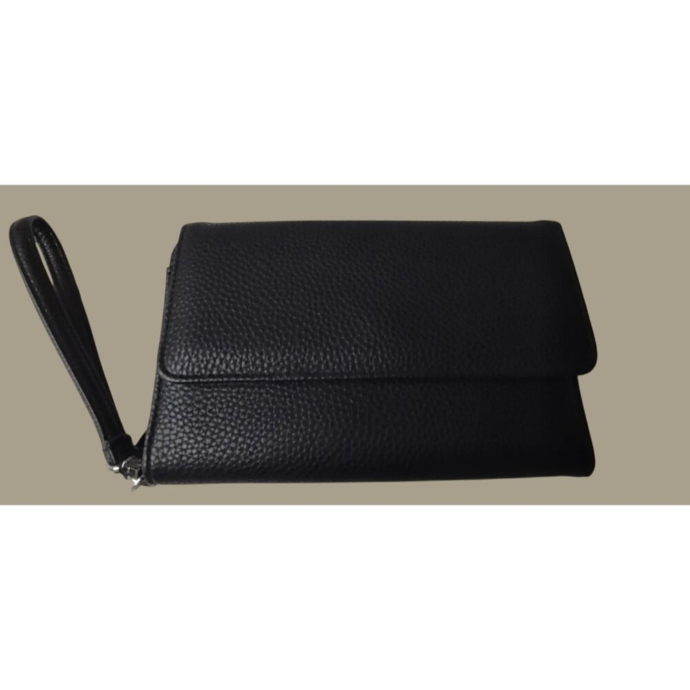 Mundi Black Pebbled Faux Leather Wristlet Wallet With Multiple Compartments